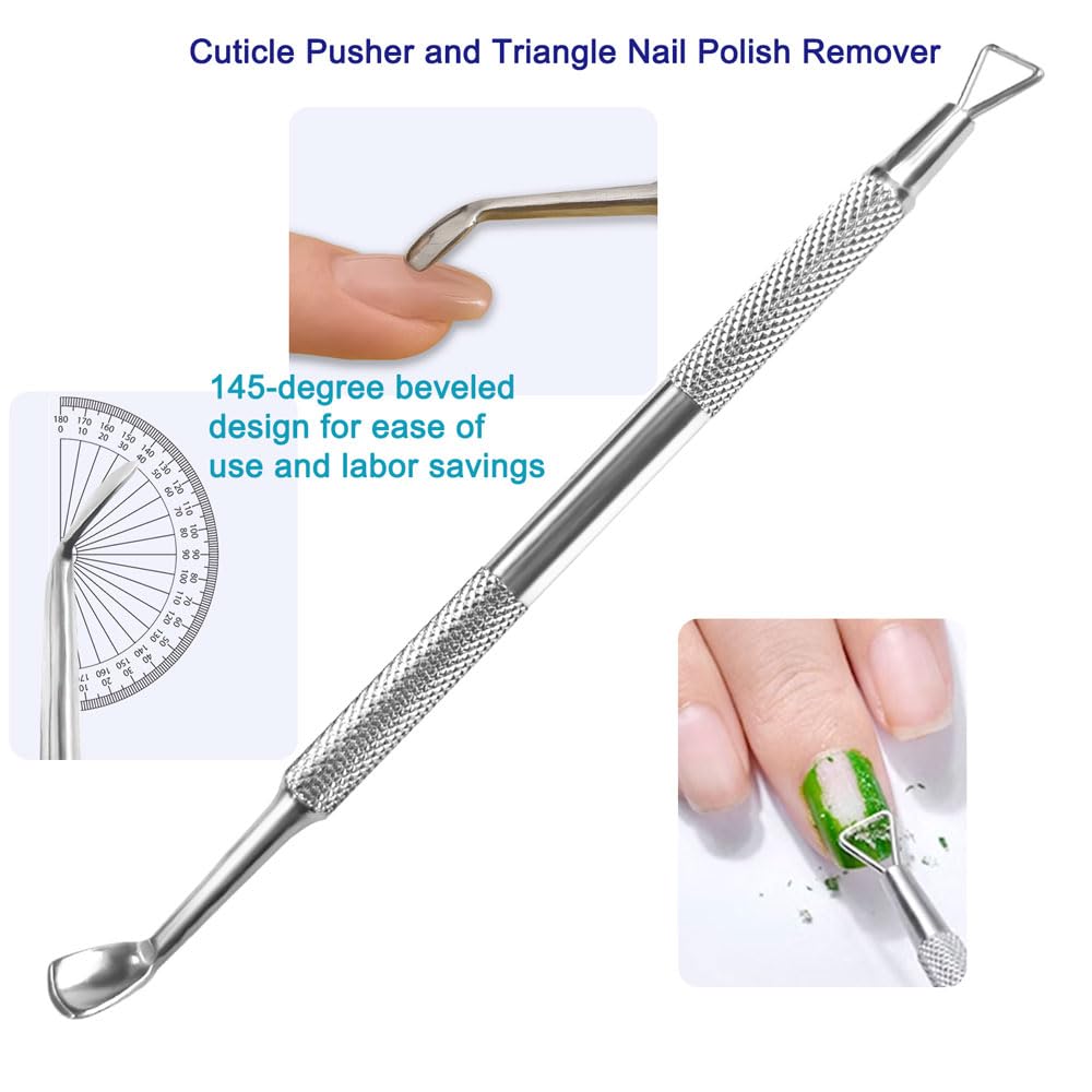 Cuticle Pusher and Cutter, 2PCS Professional Cuticle Remover Tool, Premium Stainless Steel Durable Manicure Kit for Women, Fingernails and Toenails