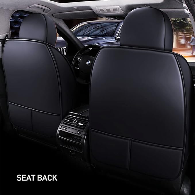Luxury 2 Seats Car Seat Covers Protectors for Suzuki 1999-2025 95% Models, Back Storage Bag Design & Headrest Pillow & Lumbar Support Black & Black Line
