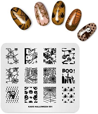 KADS 3Pcs Nail Stamping Plates Set Nails Art Stamp Templates Halloween Horror Themed Skull Bat Witch Spider(Halloween 2)