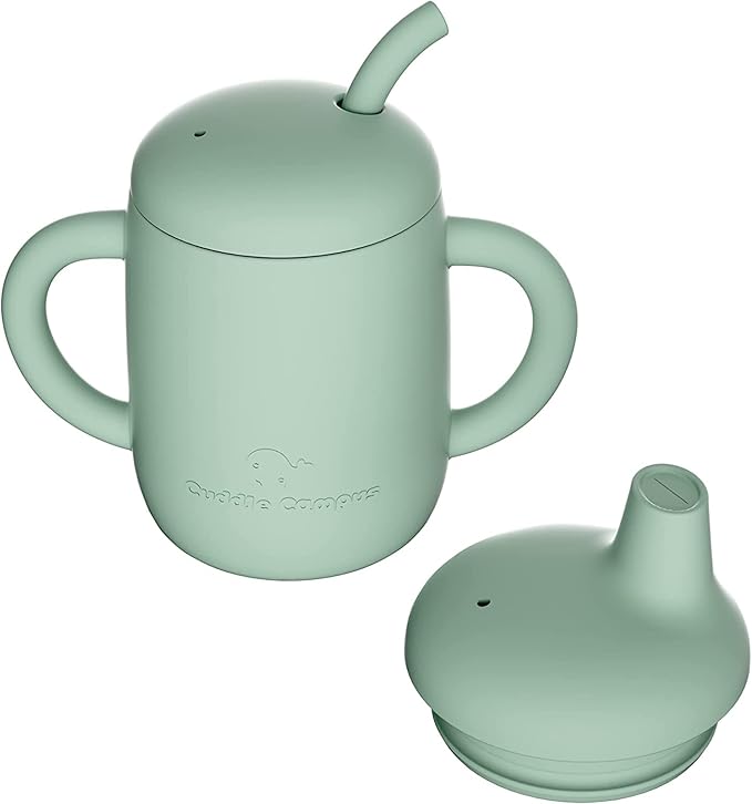 Cuddle Campus Sippy Cups 7OZ, [4 in 1] Baby Cups, Shatterproof Silicone Straw Cup,Open Cup for 6M, 6M+,6-12 Months,1/1+ Year Old Baby,Toddler