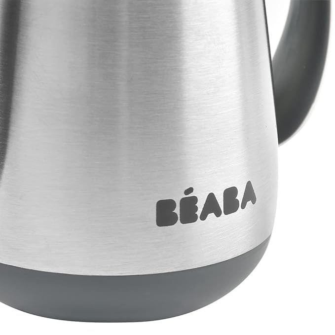 BEABA Stainless Steel Straw Sippy Cup, Insulated Toddler Cups Spill Proof with Removable Handles, Made with High Grade Stainless Steel, 8+ months, 8.5 oz, Charcoal