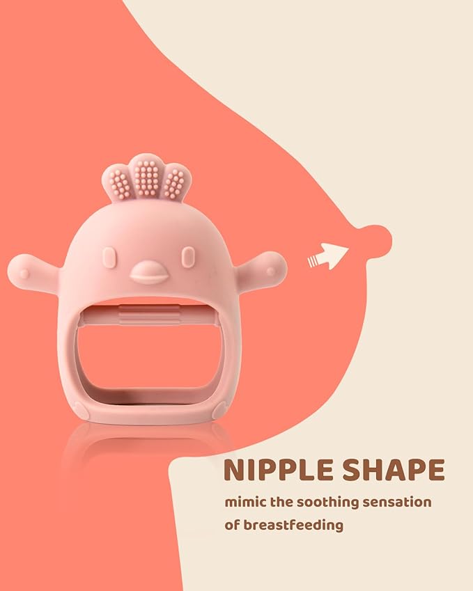 3 Packs Baby Teething Toy Silicone Teething Mitten for Babies Over 3 Months Anti Dropping Wrist Hand Teethers Baby Chew Toys for Sucking Needs, BPA Free (Pink, Caramel & Coral Red)