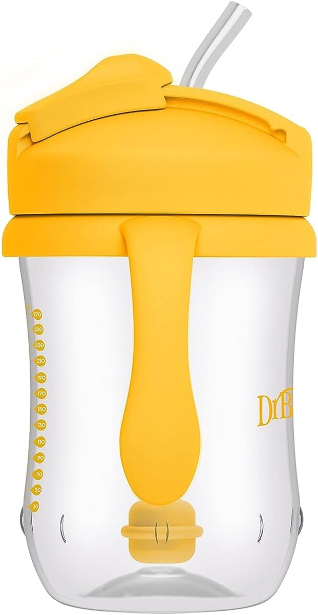 Dr. Brown's Milestones Baby's First Straw Cup, Training Cup with Weighted Straw, 9oz/270mL, Vintage Yellow, BPA Free, 6m+ (Pack of 12)