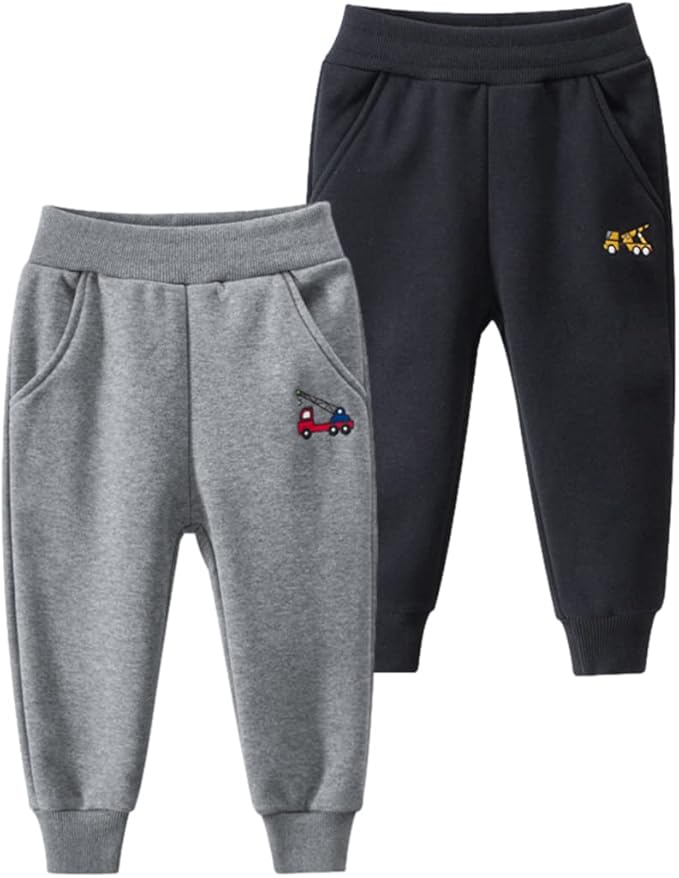 GFQLONG Toddler Boys 3 Pack Cotton Active Jogger Pants,Kids Cartoon Sweatpants Casual Lounging Bottoms