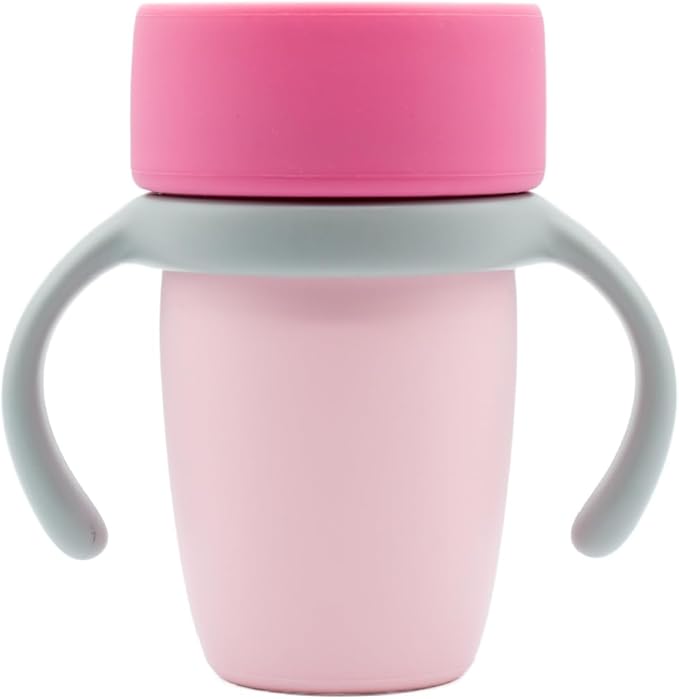 WeeSprout Baby Training Cup - Silicone Sippy Cup with Removable Handles for Weaning Off Bottle - Transition Spill-Proof Toddler Cups - No-Spill Design (Pastel Pink/Hot Pink/Light Gray)
