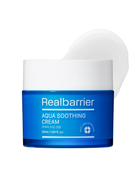 Real Barrier Aqua Soothing Cream 1.7 Fl.Oz. 50ml Hyaluronic Acid Facial Cream| Redness Relief Face Cream for Sensitive Skin | Face Moisturizer for Dry Skin| Calming Chamomile Extract| Korean Skincare