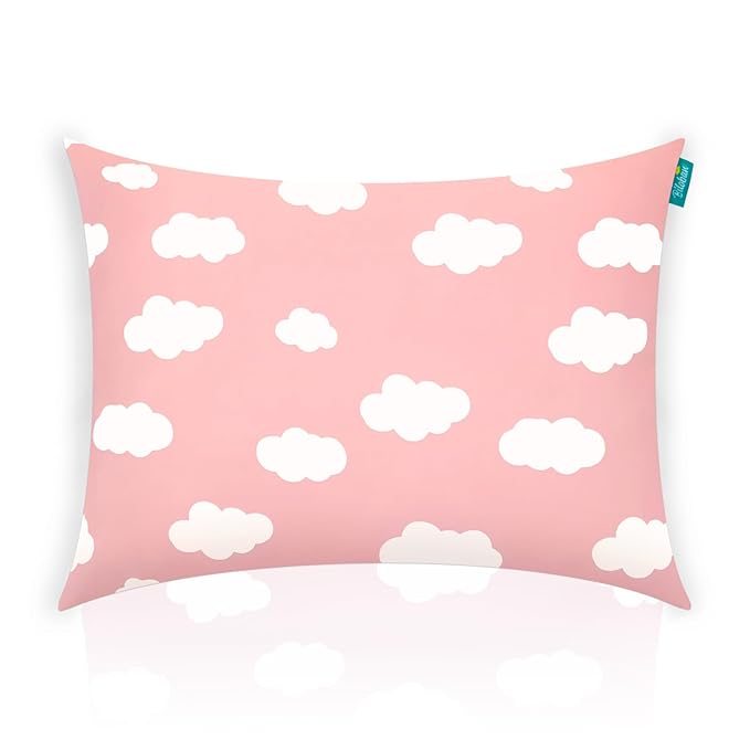 Toddler Pillow for Sleeping, Kid Pillow 14" x 19" for Small Travel Bed, Nap Pillows, Soft & Skin-Friendly Small Pillows for Sleeping, Toddler Use Only, Age 2 to 5 (Pink Cloud)