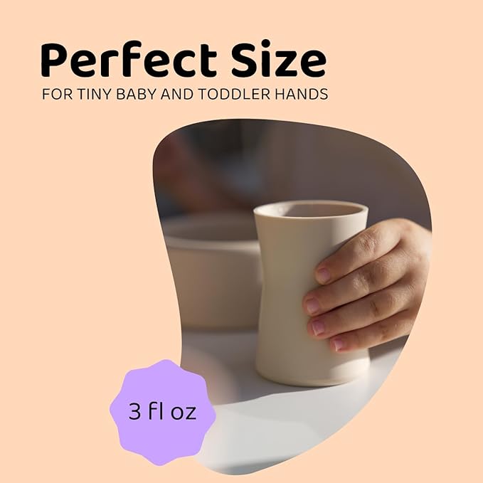 APLAINR Grip Cup, Silicone Open Training Cup for Baby and Toddler, 3 fl oz, Easy Grip, Non-Slip, Heavy Base, Microwave & Dishwasher Safe, No BPA, Pack of 2, Matcha Green