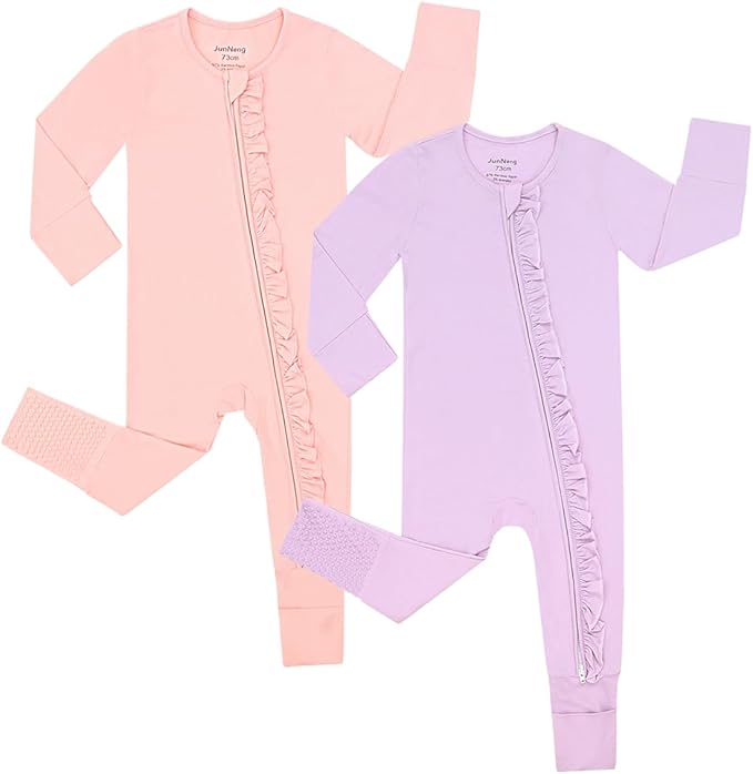JunNeng Baby Girl Viscose from Bamboo Sleeper with Mitten Cuffs, 2 Way Zipper Romper, Sleep N' Play Pajamas 0-18 Months