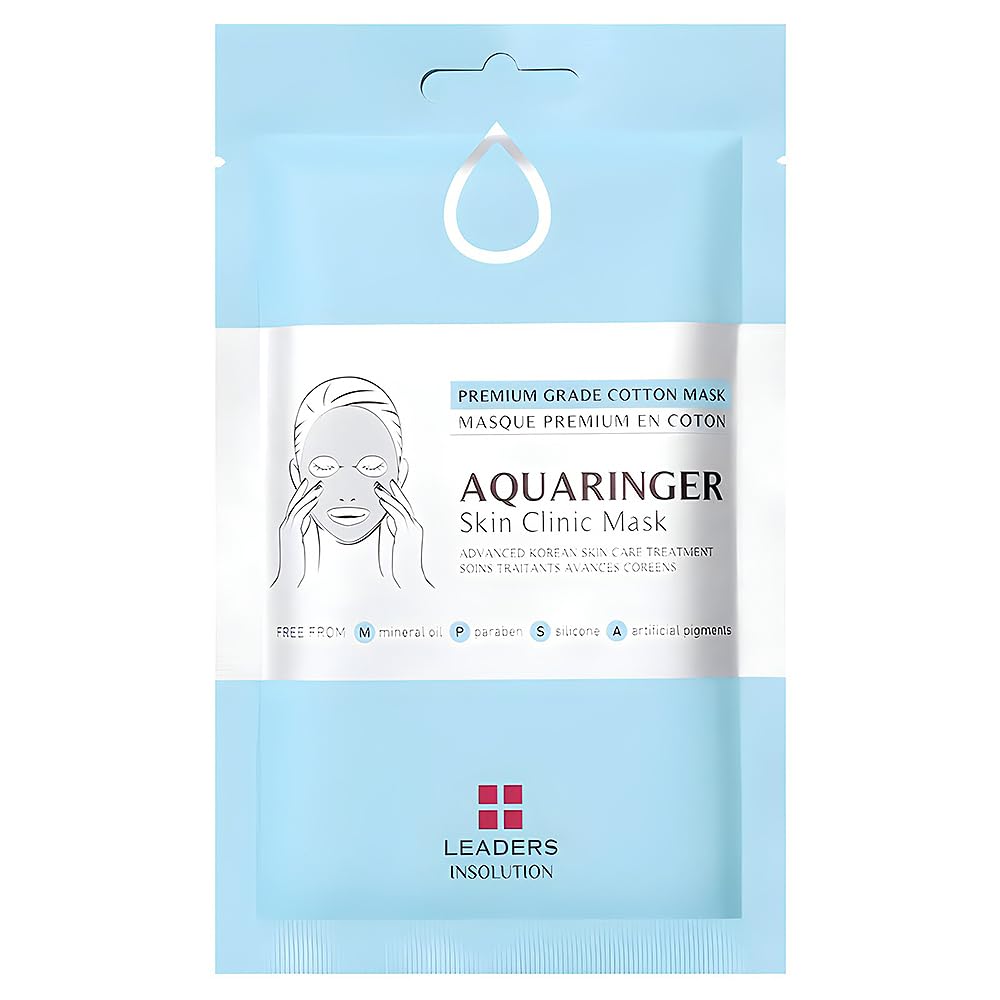 Leaders Insolution Aquaringer Skin Clinic Mask | Intense Hydration Treatment Mask with Swiss Glacial Water & Power Peptides | Moisturizing & Firming for Dry Skin, Fine Lines (10 Sheets)