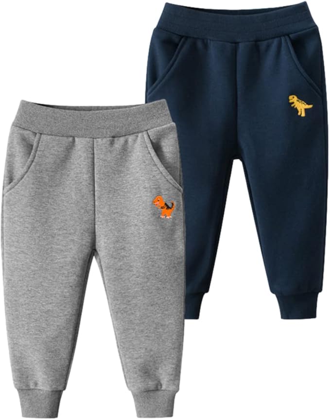 GFQLONG Toddler Boys 3 Pack Cotton Active Jogger Pants,Kids Cartoon Sweatpants Casual Lounging Bottoms