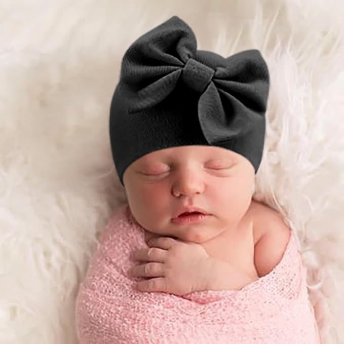 BQUBO Newborn Baby Hats Mittens Set Hospital Hat Beanie Infant Bow Hats Baby Gloves No Scratch Mittens for 0-6 Months