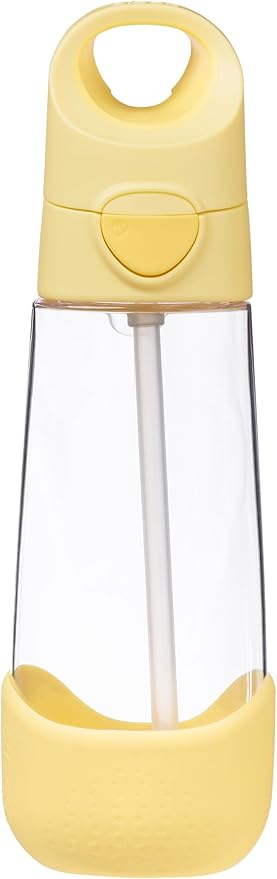 b.box Kids Water Bottle – 20oz Tritan Toddler Drink Bottle with Straw for School, Daycare, Travel w/Easy-Grip Triangular Design, Leak Proof Lid & Handle, BPA Free, Dishwasher Safe (Lemon Twist)