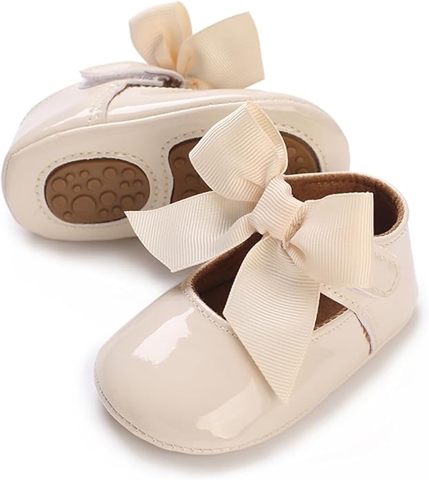 COSANKIM Baby Girls Mary Jane Flats Shoes Anti-Slip Rubber Sole Infant Toddler Princess Wedding Dress Shoes