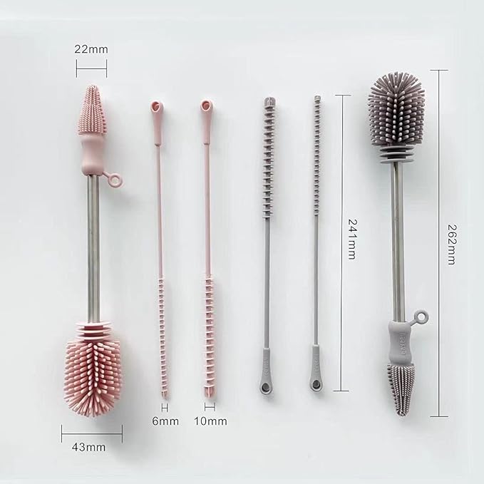 Haakaa Silicone Cleaning Brush Kit – Household Cleaning Brushes for Bottles and Crevices – Food-Grade Silicone: Dishwasher Safe (Brush-Blush)