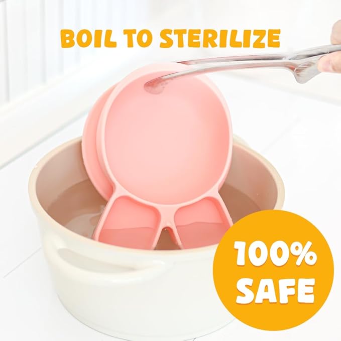 Baby Plates with Suction - Self-Feeding Tools for Baby - Made in Korea - Suction Plates Feeding Essentials - Ideal Baby Food Plates - Perfect Design for Toddlers (Pink, Bear Claw)
