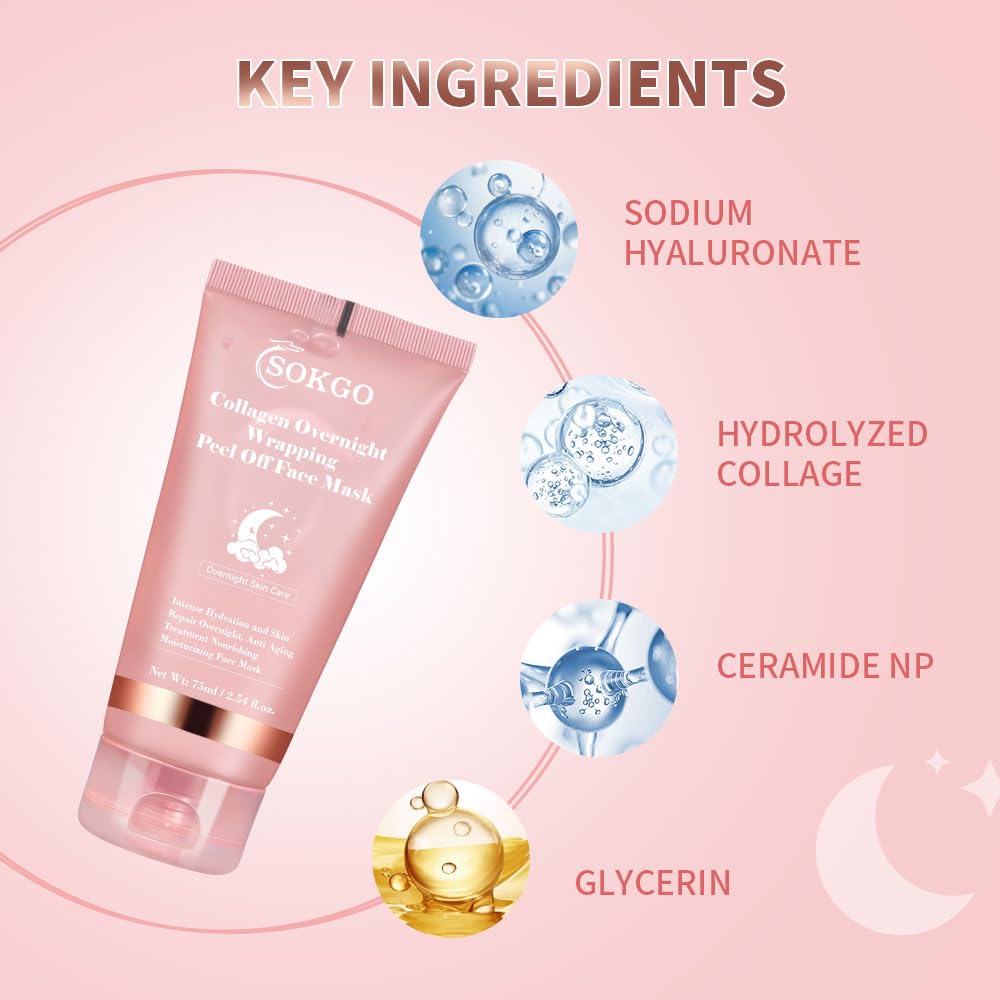 Collagen Overnight Wrapping Mask, Intensive Hydration Anti Aging Overnight Skin Treatment, Boosts Elasticity and Firmness, Revitalizes Dull Skin Reduces Fine Lines and Wrinkles (1PCS)