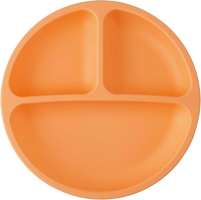 PandaEar 3 Pack Toddler Plates, Silicone Divided Suction Plate for Babies, BPA-Free 100% Food-Grade Silicone Unbreakable Baby Plate (Orange)