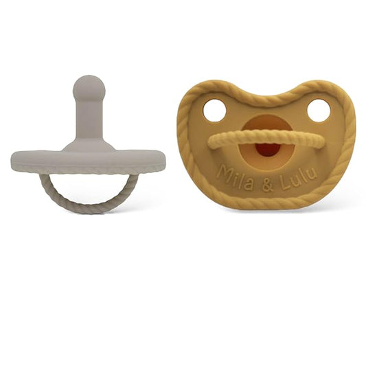 Mila & Lulu Round Silicone Pacifiers (Set of 2) – 100% Food-Grade, One-Piece Design, Soft Round Nipple, Airflow Shield, Multi-Use Pacifier & Teether for Newborns and Infants 0+ Months - Cloud/Sun