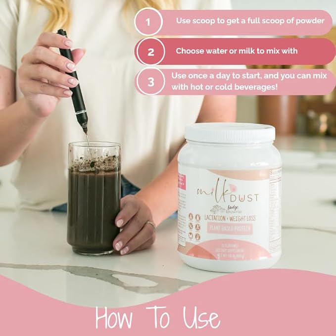 MILK DUST Protein Powder 660g | Breastfeeding Powder for Nursing Moms | Lactation Support Pea Powder | Vegan & Dairy-Free | Fudge Brownie | 22 Servings