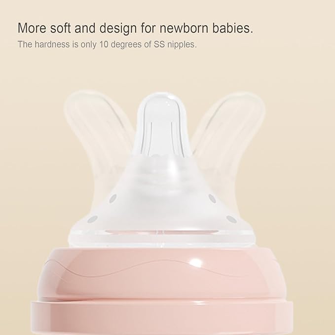 Gulicola Natural Glass Baby Bottle Newborn Set, 3 oz and 5 oz with Extra Slow Flow & Slow Flow Nipple, Anti Colic, 0-3 Months, 2 Pack - White