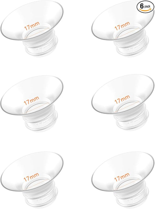 Flange Inserts 17mm 6PCS - Compatible with Momcozy M5/M6/S12 Pro/S9 Pro/V1/V2,Spectra,Medela,Elvie,Lansinoh 24mm Flange - Breast Pump Replacement Pump Parts - BPA Free Silicone,6 Pack