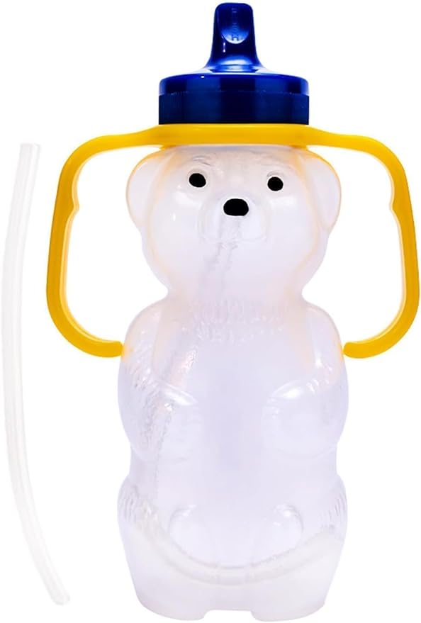 TalkTools Honey Bear Bottle Straw Cup with Handle – Dishwasher Safe, Premium Food-Grade Sippy Cup Trainer for Babies & Toddlers 4+ Months – Easy-Grip Design Helps Kids Learn to Drink from a Straw.