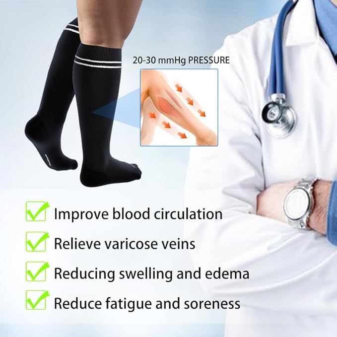 LEVSOX Viscose Made from Bamboo Compression Socks for Pregnant Women 20-30 mmHg Knee High Cute Mens Supports Socks for Travel