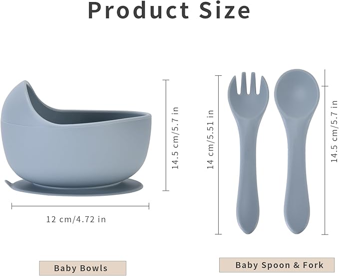 Silicone Baby Feeding Set, Baby Bowls, Baby Spoons and Baby Forks Can Fit in the Dishwasher and Microwave with Baby Feeding Supplies (B-2)