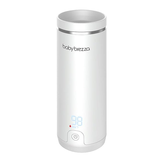 Baby Brezza Portable Warmer – 67% Faster Baby Bottle Warming - Travel Breastmilk and Formula Warmer - Safe, Even Heating - Up to 9oz - No Adapters, White