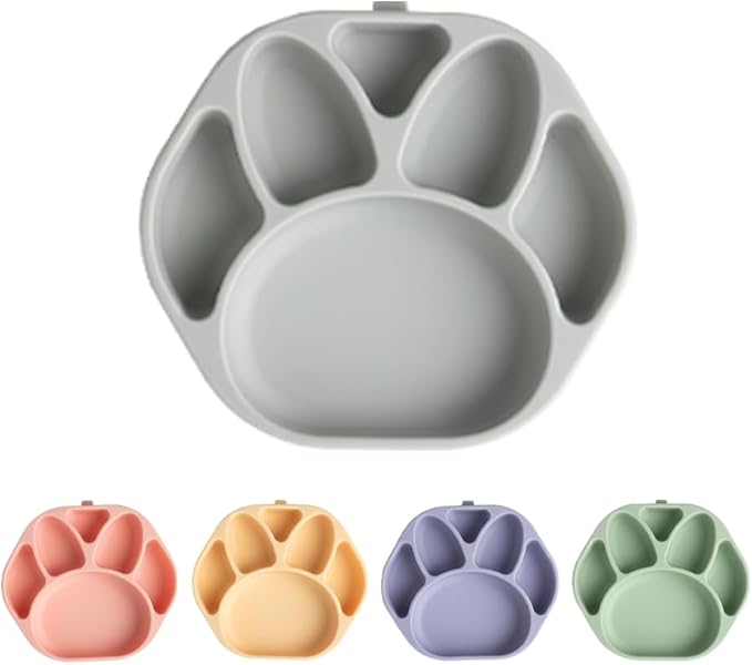 Baby Plates with Suction - Self-Feeding Tools for Baby - Made in Korea - Suction Plates Feeding Essentials - Ideal Baby Food Plates - Perfect Design for Toddlers (Gray, Bear Claw)