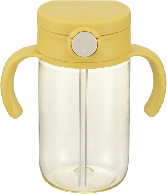 Richell On-the-Go Sippy Cup with Silicone Straw and Removable Handles, 10 oz, Easy Grip for Infant-Toddlers Lemon