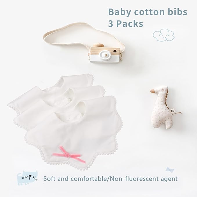 Bamery Baby Bandana Bibs White Cotton Drool Bibs for Drooling and Teething Absorbent for Boy Girl