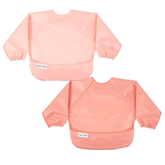 Tiny Twinkle Long Sleeve Bib for Babies & Toddlers – 2 Pack Waterproof Smock Bibs for Eating – Machine Washable & Mess-Proof, Baby Feeding Essential & Shower Must-Have (Peach Terracotta,2-4Y)