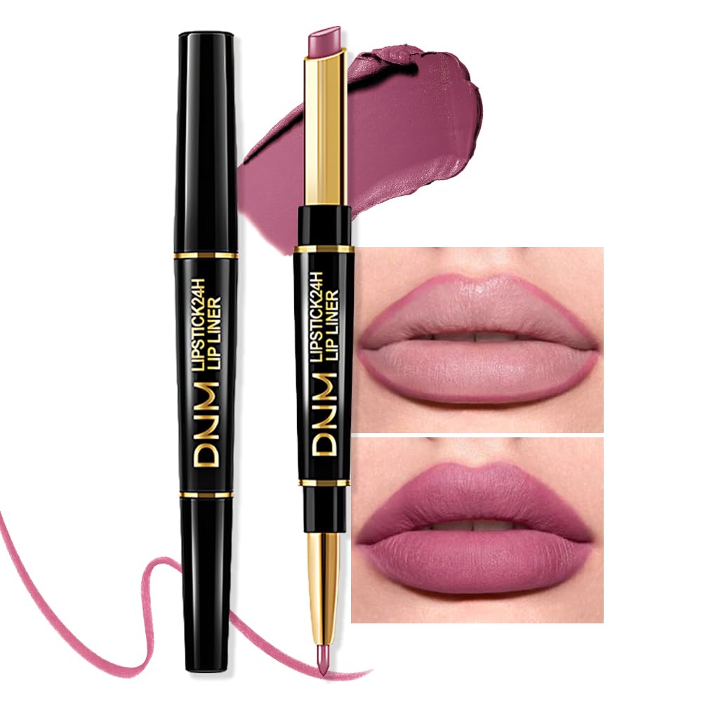 Kaely 2-in-1 Light Plum Rose Matte Lip Liner & Lipstick Combo Set Kit for Women, Magic Neutral Lipstick 24 Hours Original Lips Liner Pencil Stain Makeup Long Lasting Waterproof 24
