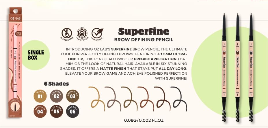 Beauty Superfine Micro Brow Pencil – 1.5mm Ultra-Fine Tip, Waterproof, Vegan Formula, 6 Shades – Long-Lasting Natural Eyebrow Pencil (04 - Chocolate Brown, 0.08G/0.002 FL.OZ（pack of 1）)
