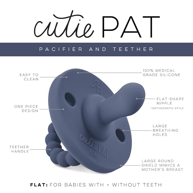 Ryan & Rose Cutie PAT All-in-One Pacifier and Teether Massaging Teething Ring and Hideaway Binky for Growing Babies (Prep (3 Pack), Flat)