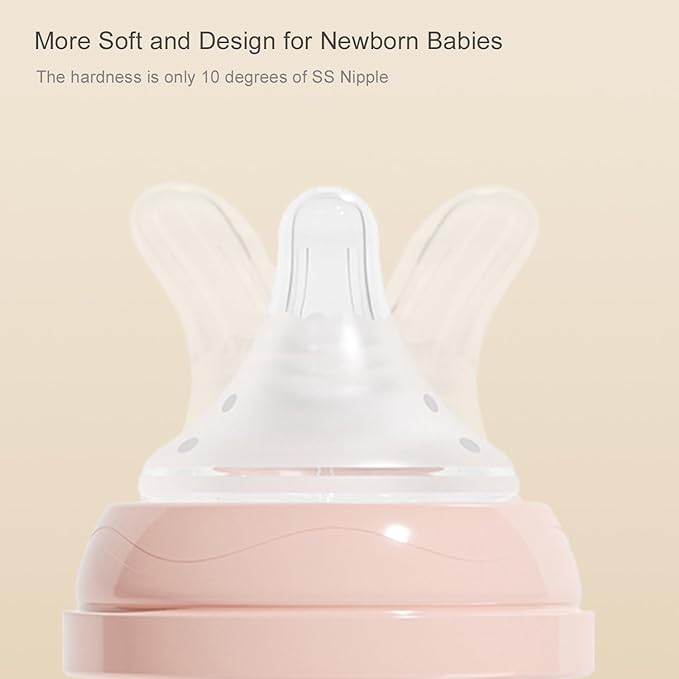 Gulicola PP (NOT Glass) Baby Breastfeeding Bottles Newborn Set 4 Pack, Extra Slow Flow Nipples, 0 Months +, 5 oz - Pink