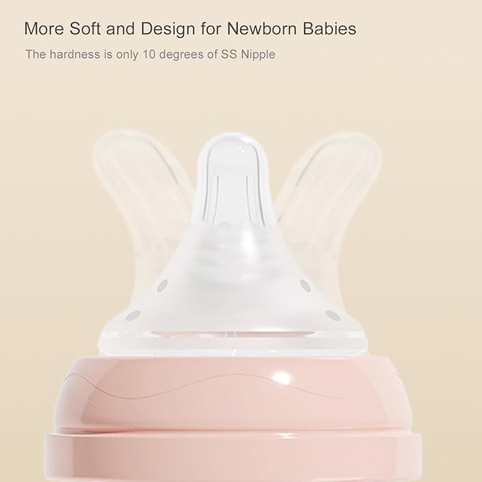 Gulicola Natural Glass Baby Bottle 8 oz for Breastfed Babies, Anti-Colic Baby Bottle Set with Medium Flow Nipple, 3 Months +, 4 Pack - Pink