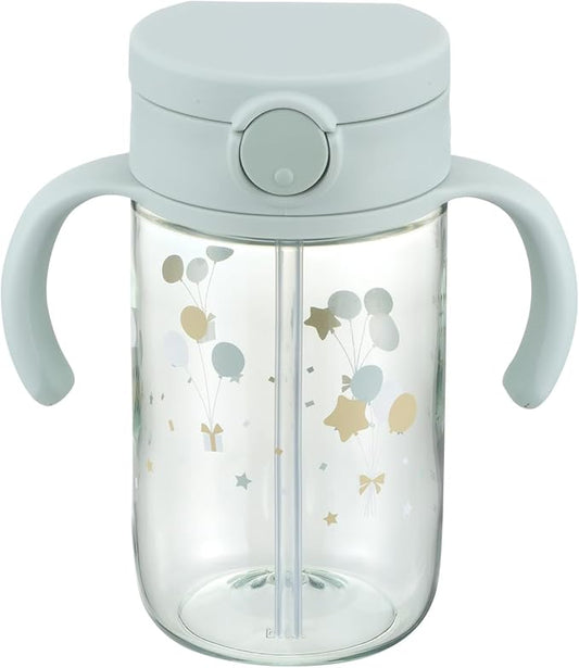 Richell On-the-Go Sippy Cup with Silicone Straw and Removable Handles, 10 oz, Easy Grip for Infant-Toddlers Sparkle Balloon, Light Blue