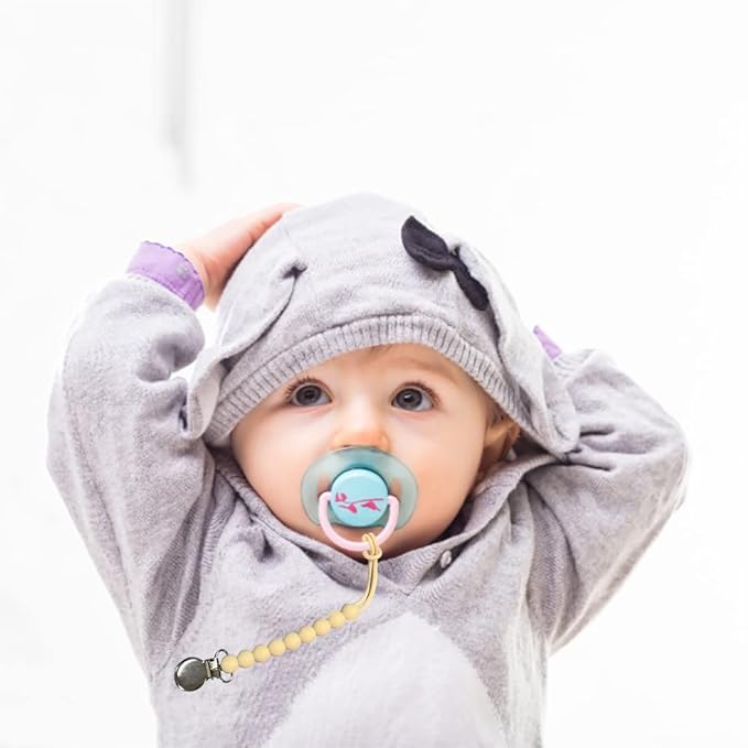 Pacifier Clip for Boys Girls - MORIBOX 4 Pack Paci Clip Soothie Baby Binky Holder for Shower Gift Birthday (Beige+White+Lgreen+Sage)