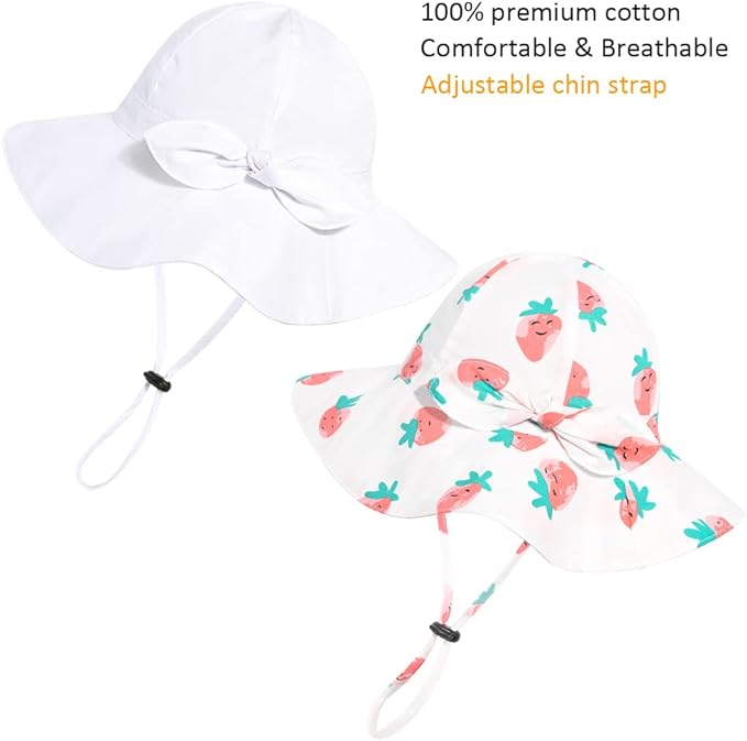 Baby Girl Sun Hat with UPF 50+ Outdoor Adjustable Beach Hat with Wide Brim Bucket Hats