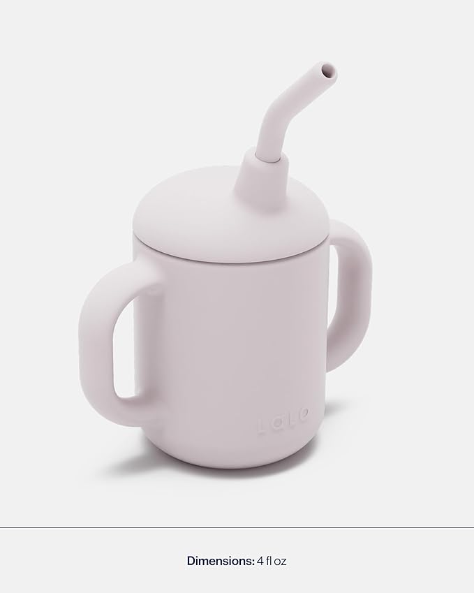 Lalo Little Cup, Non-Toxic Silicone Straw Cup with Handles - Baby and Toddler Sippy Cup - Mini Cup and Straw Training System, 4oz, Lavender