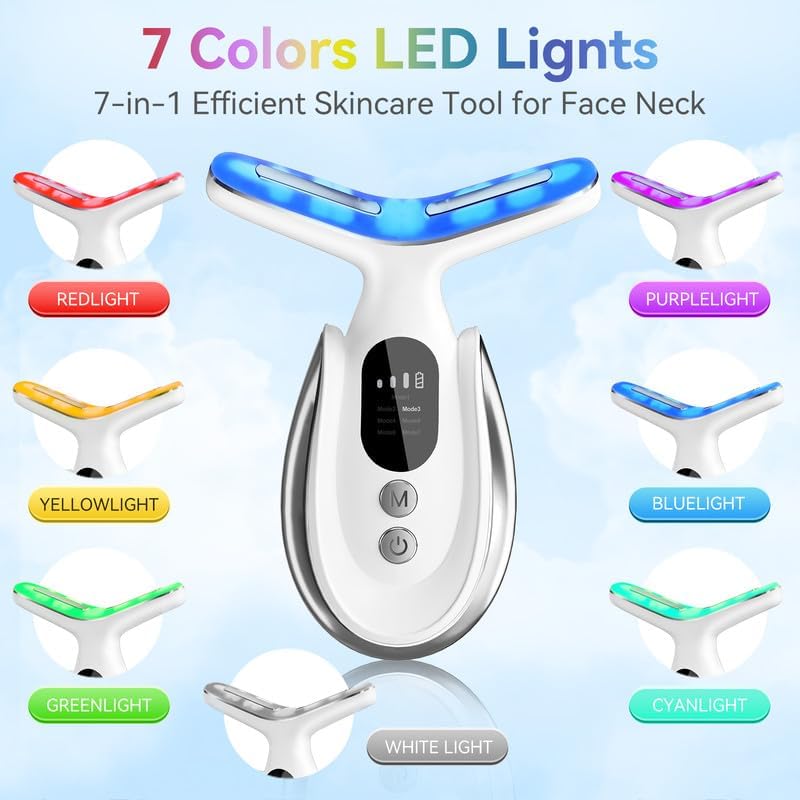 Neck Face Massager, 7-in-1 Portable Facial Massager for Enhanced Face, Neck and Shoulder Care with Vibrating and Warming Function，White