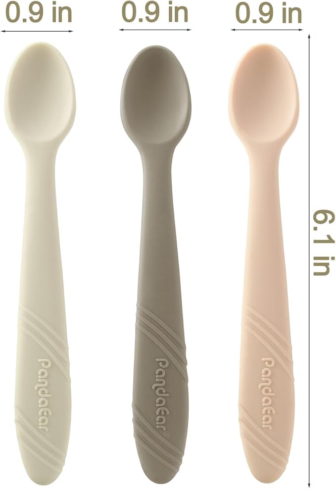 PandaEar 7 Pack Silicone Baby Feeding Spoons, First Stage Training Spoon Infant Utensils Feeding Supplies, BPA Free Gum-Friendly Soft Tip Baby Led Weaning Spoon