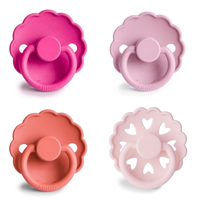 FRIGG SilkySoft Silicone Baby Pacifier 4-Pack Rosy Romance | Made in Denmark | BPA-Free (6-18 Months)