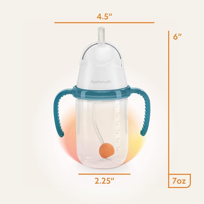 NumNum Baby Straw Cup, Weighted Straw Cup, Spill Proof Sippy Cups with Straw for 6-12 Months, Toddler Drinking Cups, Baby Essentials (2-Pack, Blue/Green)