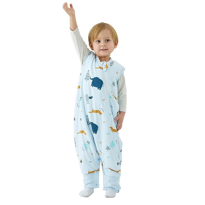 Duomiaomiao 1.5 TOG Toddler Sleep Sack 6-12 Months 100% Cotton Four Season Side Open Zipper Baby Sleep Sack with Feet, Breathable Toddler Wearable Blanket