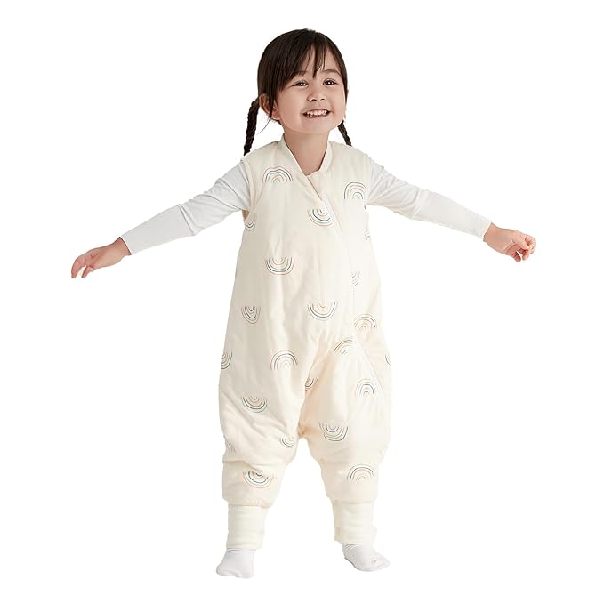 Duomiaomiao 1.5 TOG Toddler Sleep Sack 12-24 Months 100% Cotton Four Season Side Open Zipper Baby Sleep Sack with Feet, Breathable Toddler Wearable Blanket