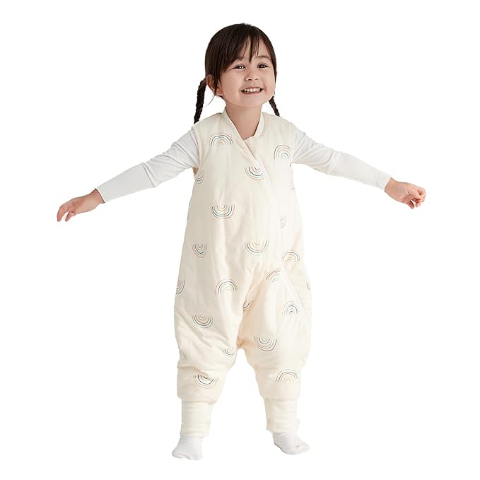 Duomiaomiao 1.5 TOG Toddler Sleep Sack 6-12 Months 100% Cotton Four Season Side Open Zipper Baby Sleep Sack with Feet, Breathable Toddler Wearable Blanket